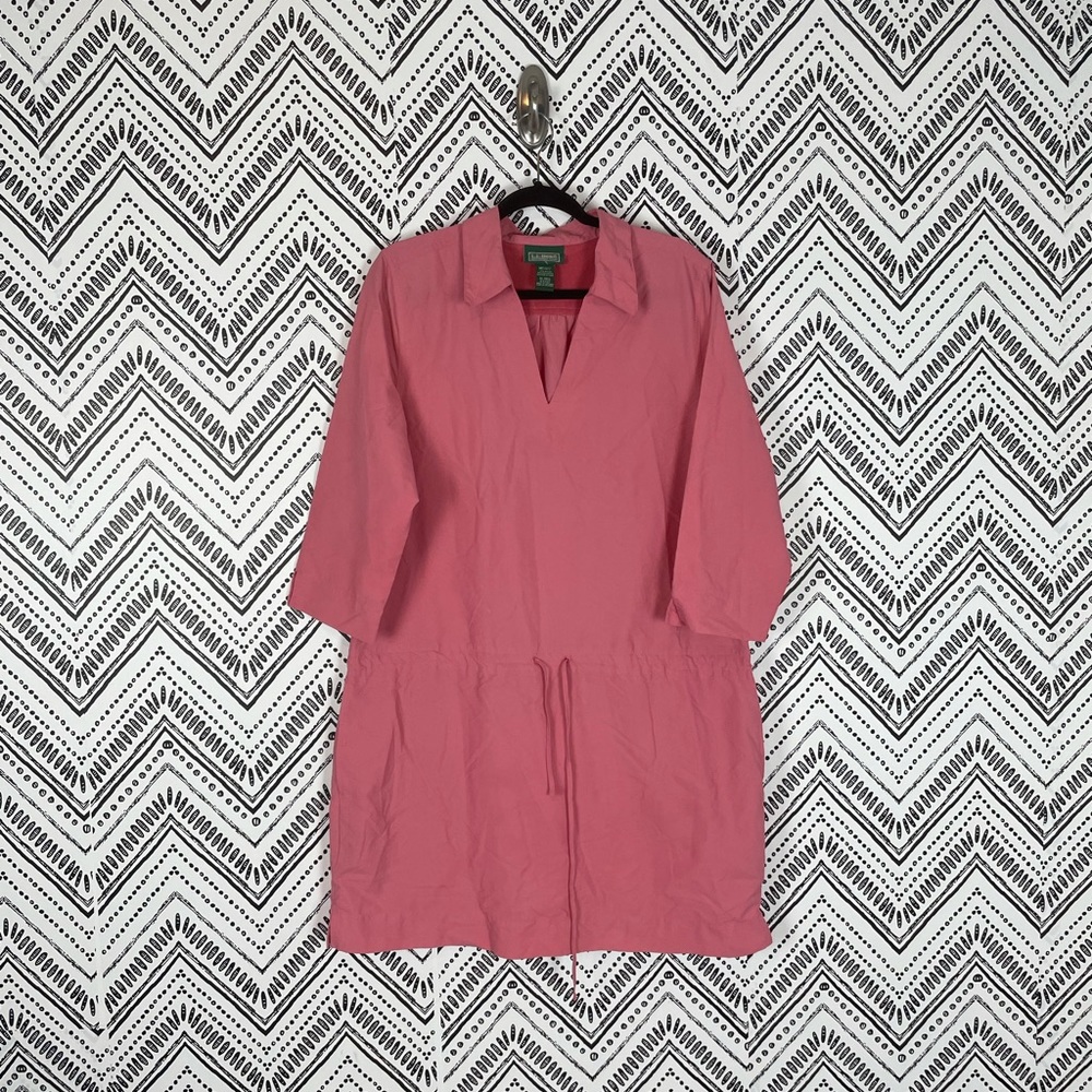LL Bean Pink 3/4 Sleeve Drawstring Shift Dress XL